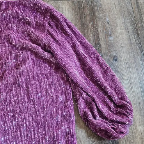 Retrofete Grace Sequin Dress in Purple Size XS Long Sleeve Mini Key Hole