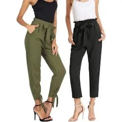 Grace Karin  Dk Gray Cropped Paper Bag Elastic Waist Pants Pockets, M, B79, $26