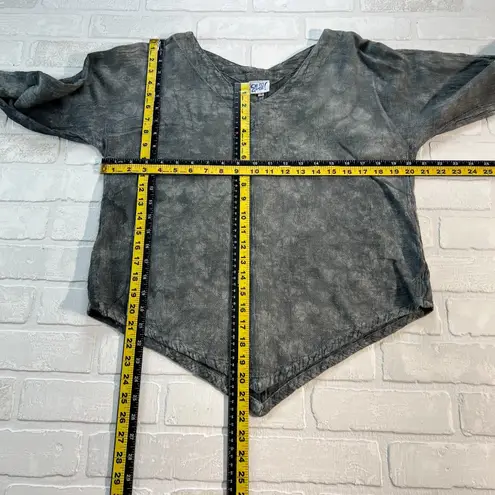 Oh My Gauze Top Womens S/M Gray Tie Dye 100% Cotton 3/4 Sleeve V