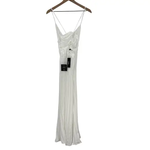Lulus Memorably Sophisticated White Satin Pleated Backless Jumpsuit Size XS