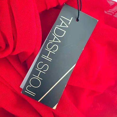 Tadashi Shoji Paillette Lace Tulle Gown Flame Red Maxi Dress Formal Size Medium