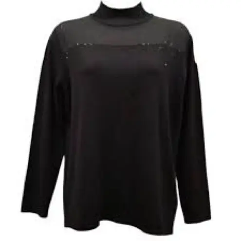 Cable & Gauge Black Rhinestones Sparkle Sweater Mock Neck Holiday Party M FLAW