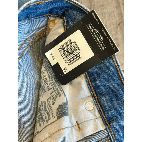 NEW Levi's 501 Crop Paint by Number Flower Wavy Lined Straight Jeans 28 x 26” Blue