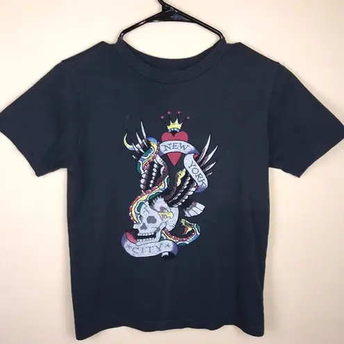 Ed Hardy Women’s New York City Skull Eagle Snake Graphic Print Shirt