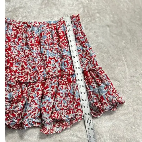 Paloma Blue Alexa Mini Skirt Women's Medium Red Blue Silk Ruffle Tiered RTR