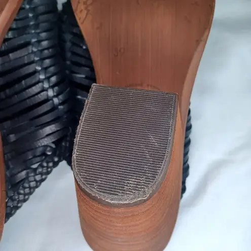 Sundance Veracruz Bella Notte leather Stacked Heel Boho Mules Black Size 8