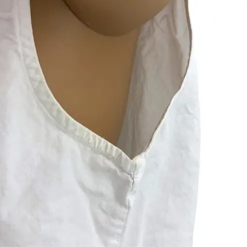 Solutions MEDIUM VINTAGE Women's White Floral Embroidered Boho Hippie Split Neck