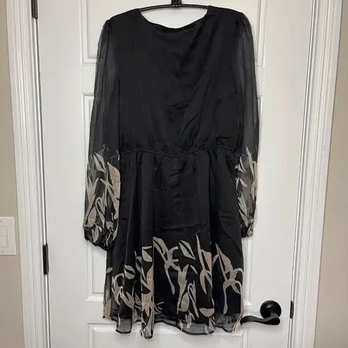 Cupshe  Floral Print Chiffon‎ Mini Dress Women's Medium Long Sleeves Black NEW