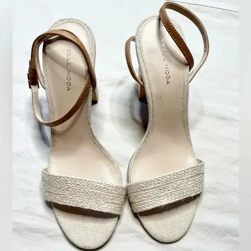 Pelle Moda Zina Beige Leather Ankle Strap Sandals Size 9 Block Heel Jute Wrapped Tan