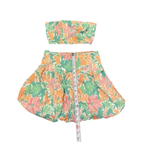 Free People  Size XS Lula Bubble Set FLORAL TUBE TOP & MINI SKIRT Set‎ NWT