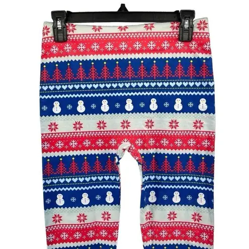 Hue Christmas Red Blue White Snowflake Snowman Stretchy Full Length Leggings L/XL