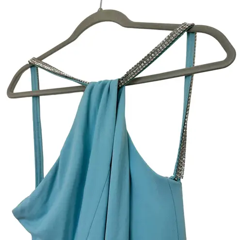 Nicole Bakti Halter Maxi Gown Sky Blue Size Medium Old Money Formal Y2K Glam