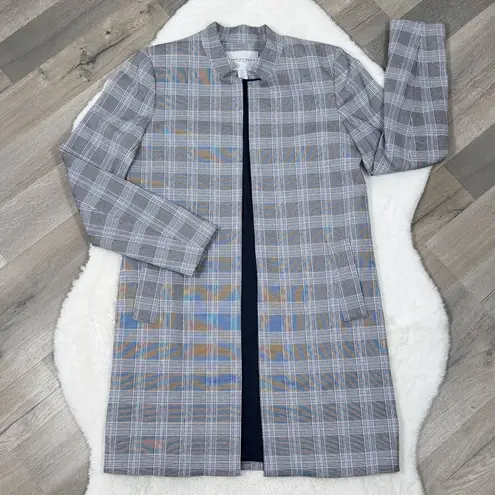 Carolina belle Plaid Long Line Blazer Jacket Blue Small Open Glen Check