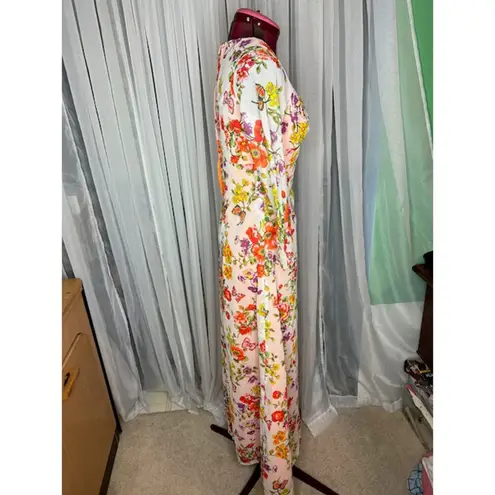 maxi dress floral flower power boho orange purple
