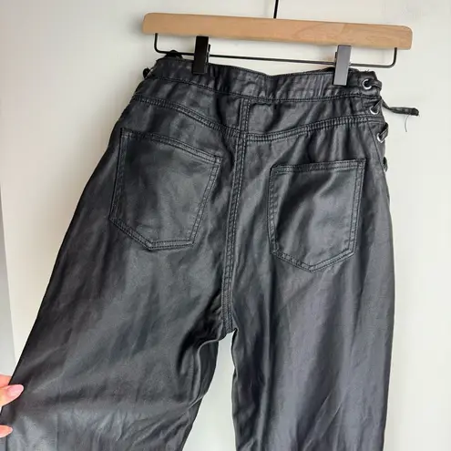 Missguided Black Moto Faux Leather Lace Up Hip Biker Straight Leg Pants Sz 6