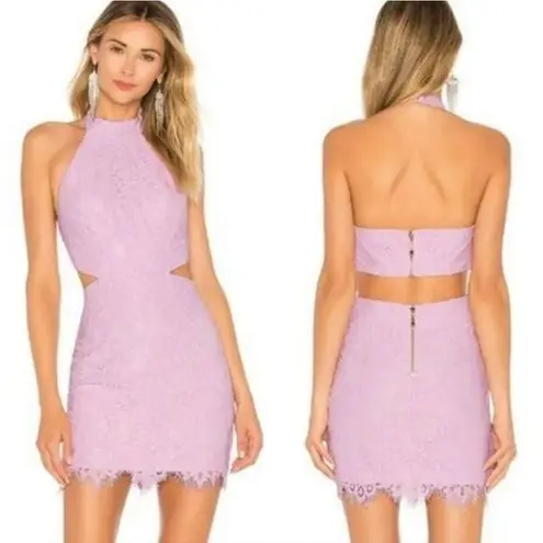 NBD Revolve,  x Naven, New, Lilac Abby Lace Cutout Halter Mini Dress, Size XL