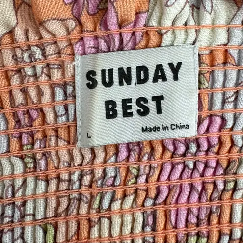 Sunday Best Floral Babydoll Dress size Large Smocked Aritzia Puff Cap Sleeves Orange