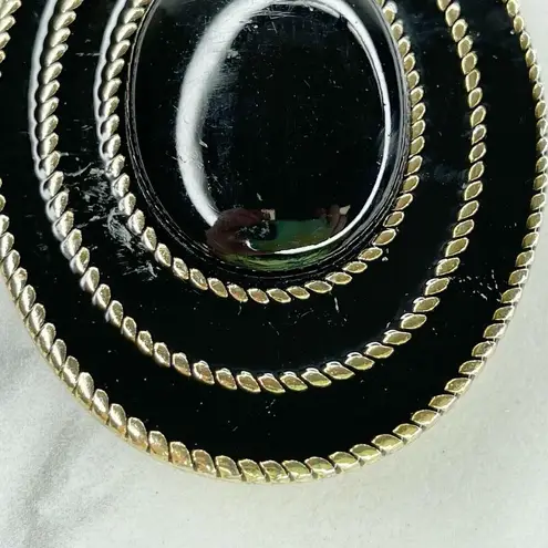 Gold Tone Black Cabochon Cinch Belt Buckle
