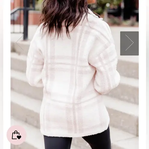 Pink Lily ALL IN LOVE OATMEAL FUZZY PLAID QUARTER ZIP PULLOVER