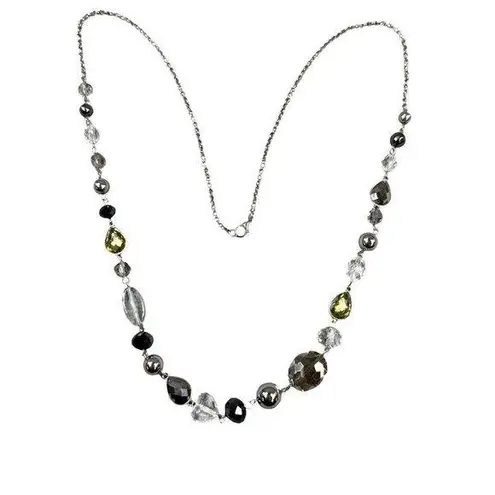 Faceted Faux Gemstone Beaded Necklace with Silver Tone Chain & Lobster Clasp