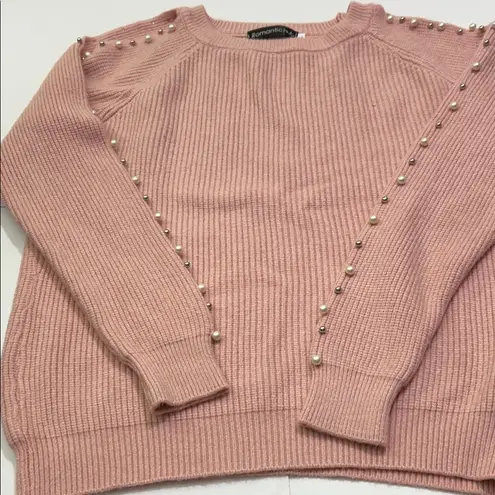 Commonwealth Pink Sweater with Pearl Accents Size L