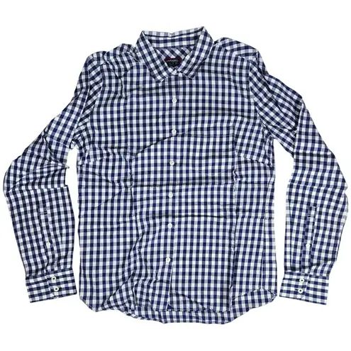 UNTUCKit Women's Blue White Gingham Belleza Button Up Long Sleeve Shirt 2 NIB