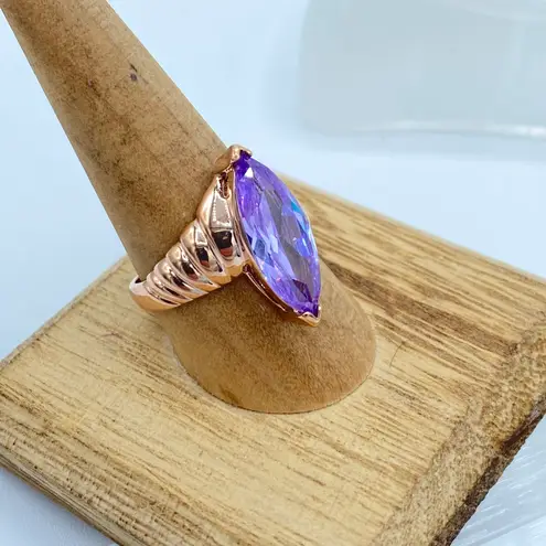Amethyst Rose Gold Ion Plated Brass Ring with Marquise AAA Grade CZ Light