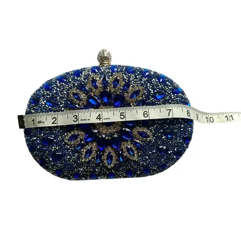 Ramla Blue and Silver Crystal Clutch Bag