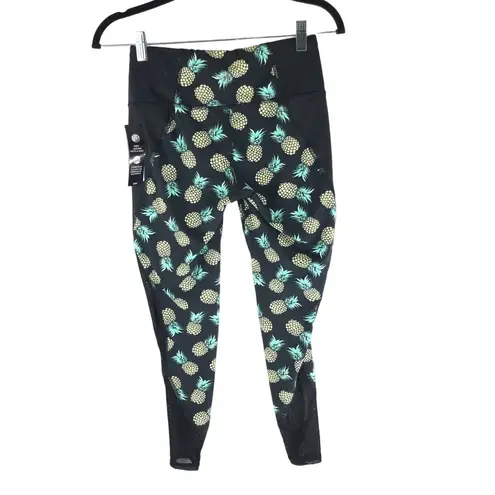 Zelos Womens Leggings Tropical Tango Pineapple Wicking Black XS