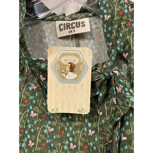 Circus Anna Shirt Womens XS Floral Print Long Sleeve Blouse Bow Tie UK 8 Green