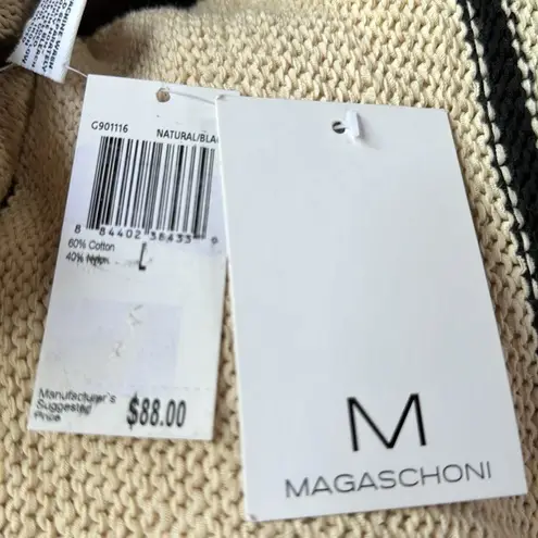 Magaschoni women sweater cotton blend G901116 natural black stripe size large
