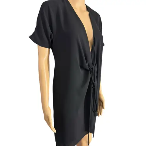 Babaton Black Chiffon Tie Front Short Sleeve Open Front Tunic Size XS
