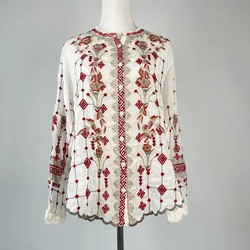 Johnny Was $398 NWOT  Tinsley Embroidered Floral Button Down Shirt Blouse Sz S