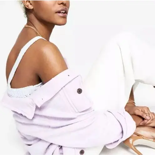 ✨BLACK TAPE Fuzzy Elbow Patch Shacket Shirt Sz Medium Jacket Soft Lilac✨ Purple