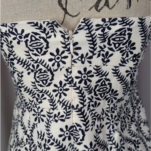 J.Crew  Strapless Floral Print Mini Dress Cream and Blue Size 2