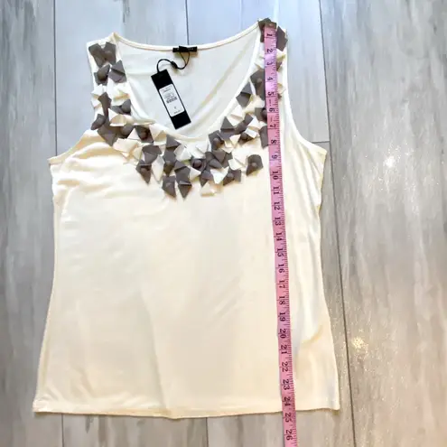Talbots NWT  Cream Sleeveless Tank Top Blouse with Taupe Gray Button Decoration thumbnail 6