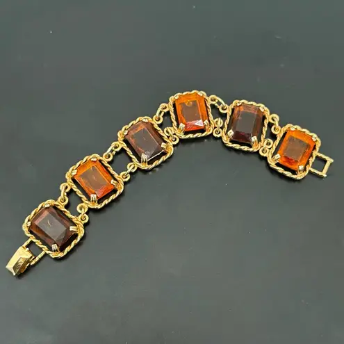 Vintage SARAH COVENTRY Wild Honey Amber Glass 7” Link Bracelet 44g. Gold