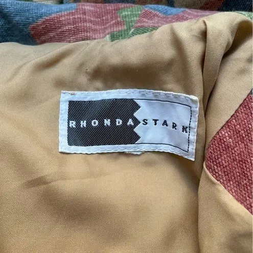 Rhonda Stark Jacket Blazer Southwest Tapestry Cropped Boho Tan Blue Size Medium Brown