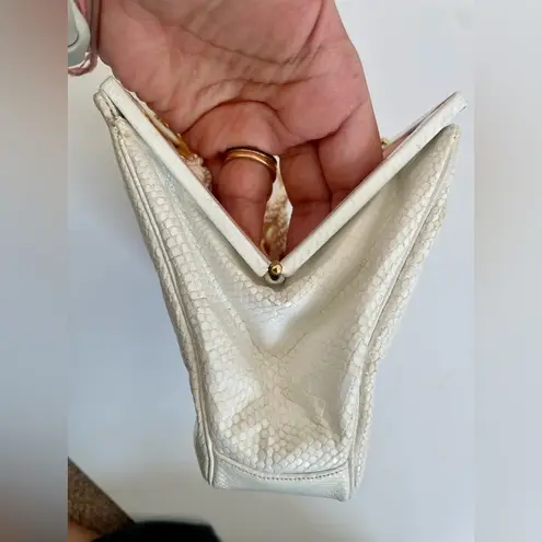 Judith Leiber White leather lizard skin Rare Vintage Heart crystal rope clutch