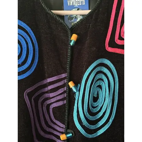 Allure 80s Vintage Sweater Triangle Swirly Novelty Print Cozy Unique M Button Up Black Size M