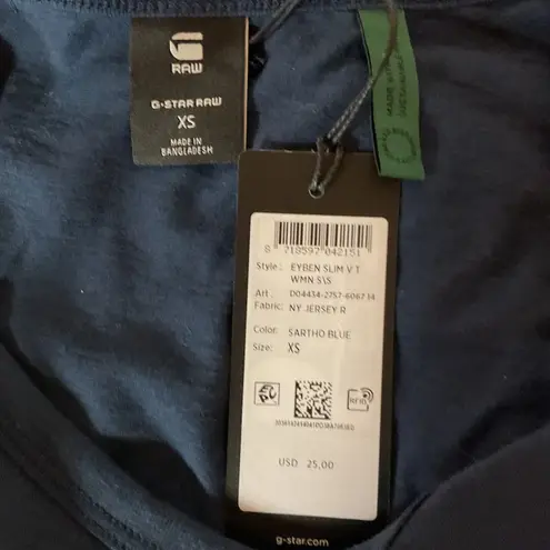 G-Star Eyben Slim Fit Short Sleeve Round Neck T-Shirt Sartho Blue Size XS NWT