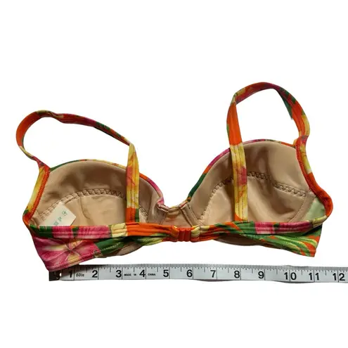 Vintage 90s Orange Tropical Floral Flower Hawaiian Padded Bikini Top Medium