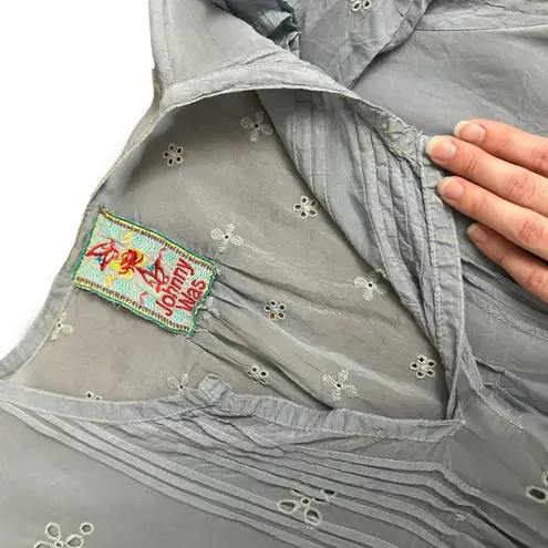 Johnny Was Slate Gray Eyelet Embroidered Tunic Top Boho Peasant Blouse Small