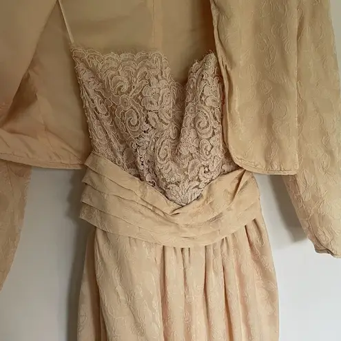 Rina Di Montella silk vtg sz 6 pastel cream prom dress padded shoulder jacket Orange