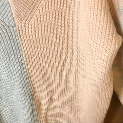 V Neck Leopard Color Block Patchwork Oversized Sweater Pink Blue Small