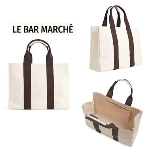 The Bar NEW Le Marche LG CANVAS TOTE BAG 18.5" La Plage Beach Pool Grocery Packable