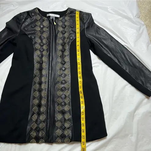 Peter Nygard black faux leather and knit embellished zipper jacket sz S