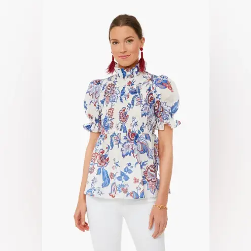 Tuckernuck Cream Heirloom Floral Short Sleeve Rowen Blouse Size L