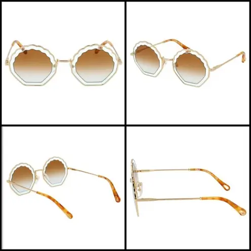 Chloé 💕CHLOE💕 Tally Scalloped Sunglasses CE147S 834 Gold Brown Lenses New In Box
