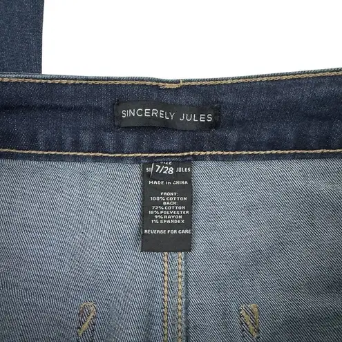 Sincerely Jules Dark Wash Distressed Flare Jeans Women’s Size 7 / 28 High Rise Blue